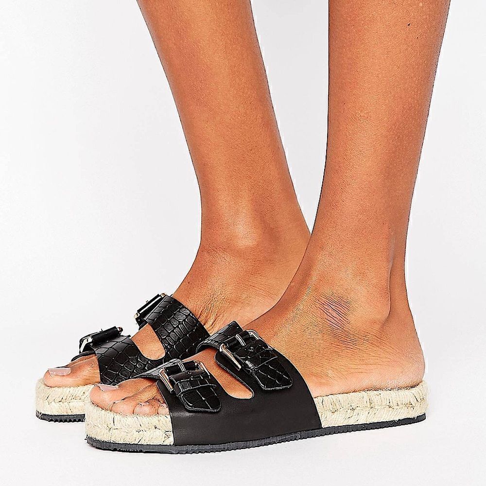 ALDO Buckle Black Sandal with Espadrille Sole NWT